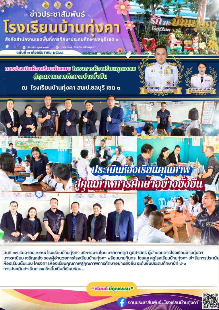 การประเมินห้องเรียนต้นแบบ โครงการห้องเรียนคุณภาพ สู่คุณภาพการศึกษาอย่างยั่งยืน