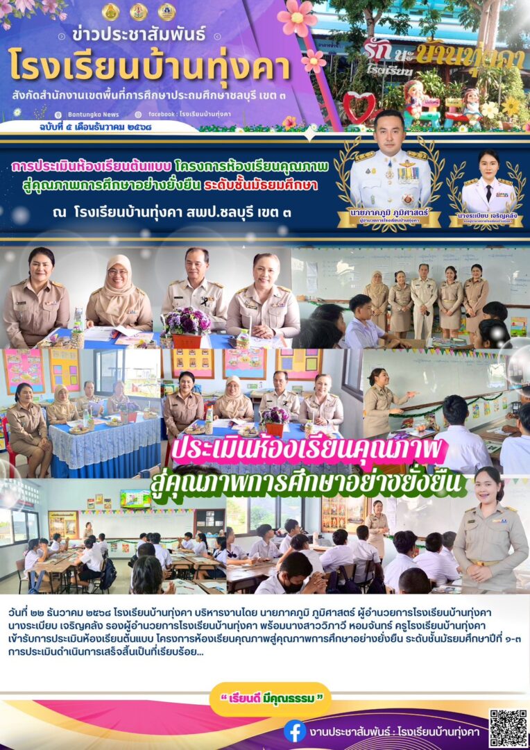 การประเมินห้องเรียนต้นแบบ โครงการห้องเรียนคุณภาพ สู่คุณภาพการศึกษาอย่างยั่งยืน ระดับมัธยมศึกษา